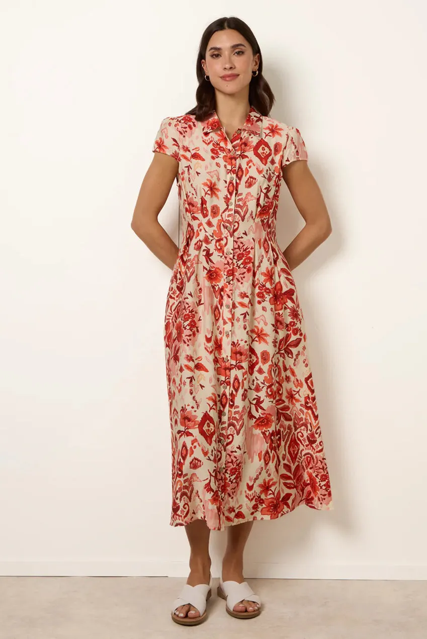 Blue Vanilla Watercolour Floral abito camicia arancione midi