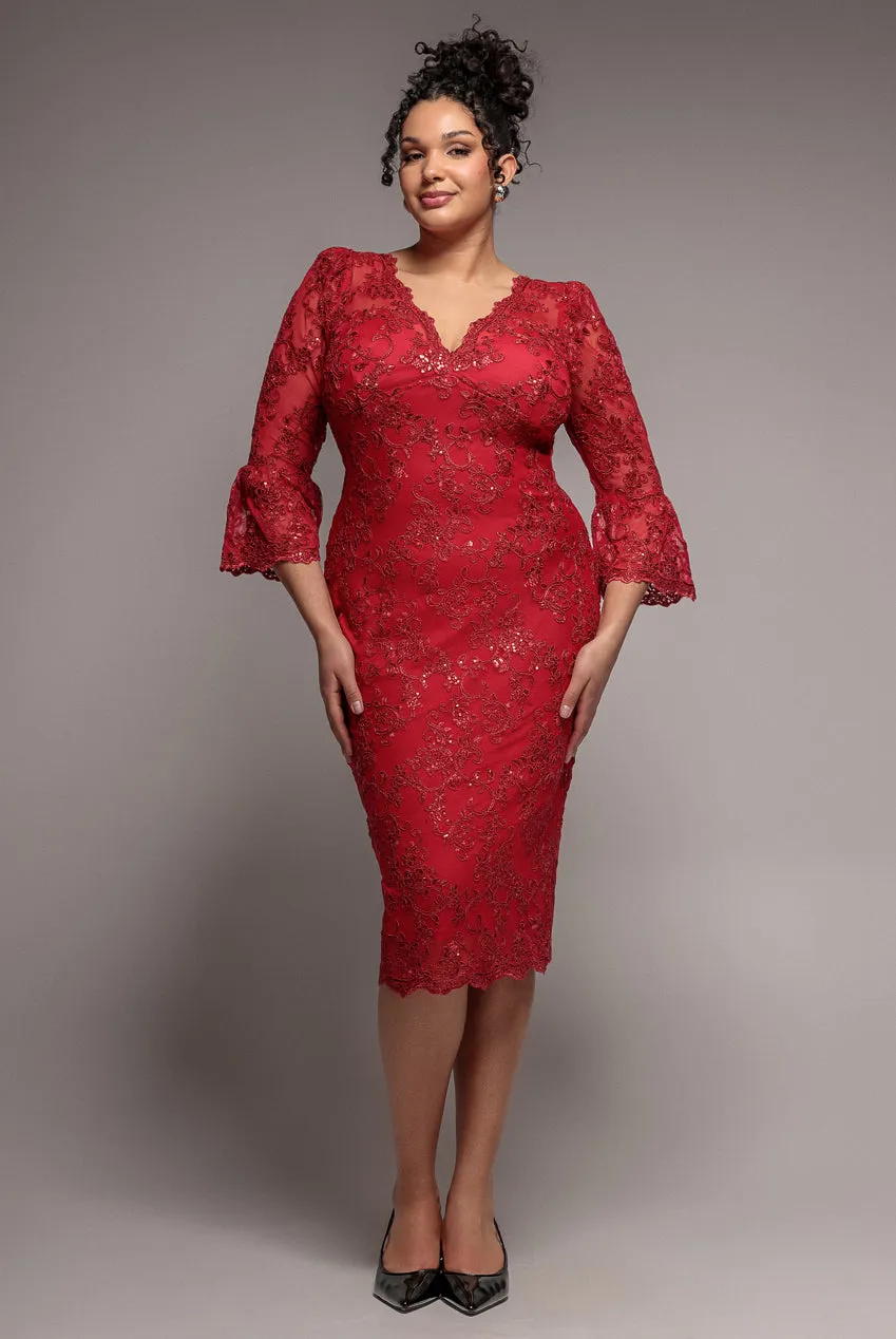 Goddiva Plus DR3960 abito midi rosso pizzo taglia 18