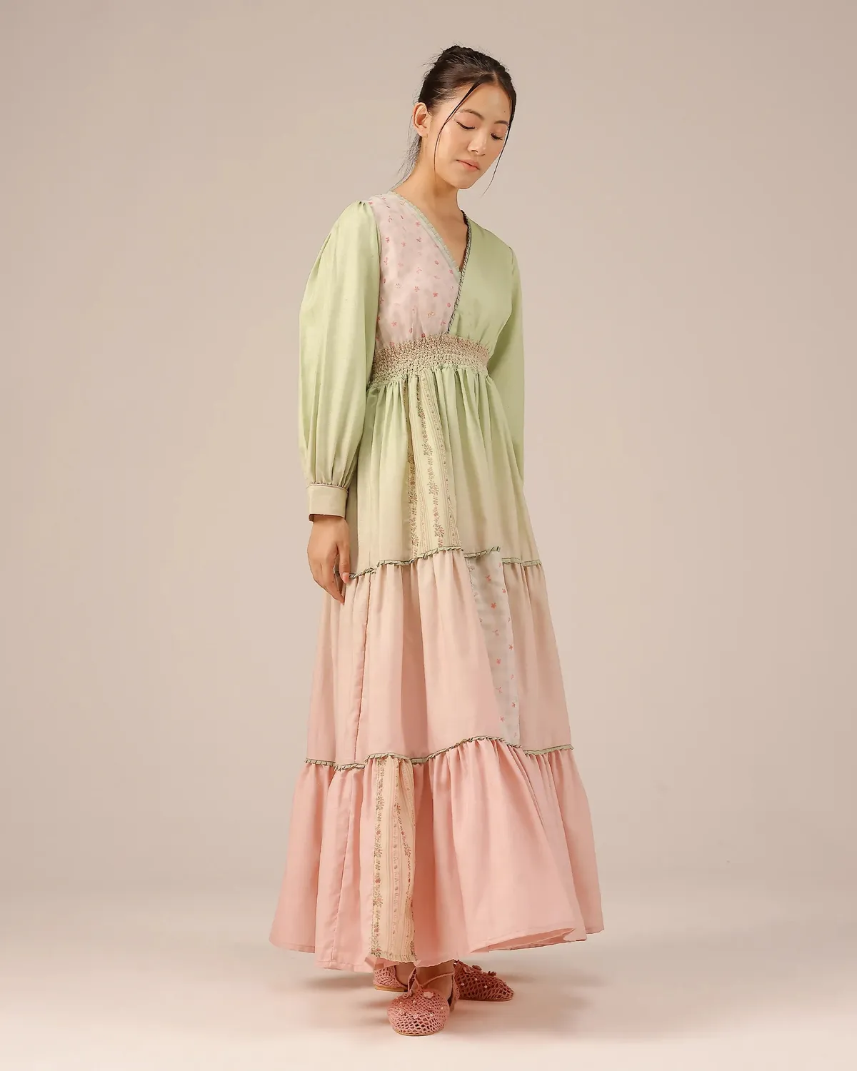 Our Dve Tropical Sorbet Pop Dress abito verde rosa lino