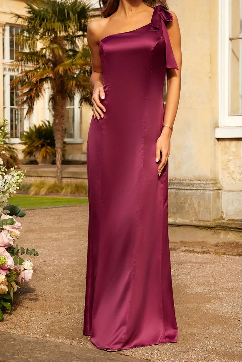 Chi Chi London abito monospalla satin maxi wine 155 cm