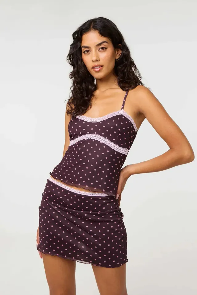Pink Vanilla Polka Dot canotta cioccolato pizzo