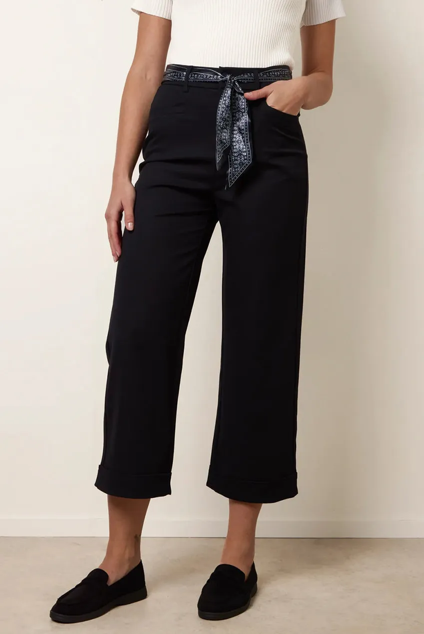 Blue Vanilla Scarf Belt pantaloni navy con foulard