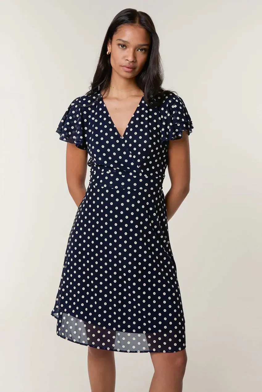 Blue Vanilla Polka Dot Mesh abito navy M pois incrociato