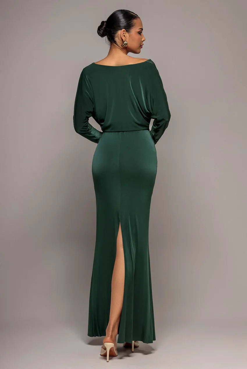 Goddiva Blouson Kimono abito verde pino lungo reversibile