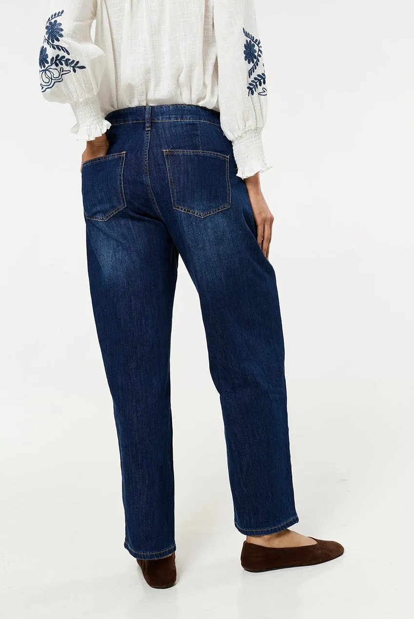 Liquorish Wide Leg jeans donna blu lavaggio scuro