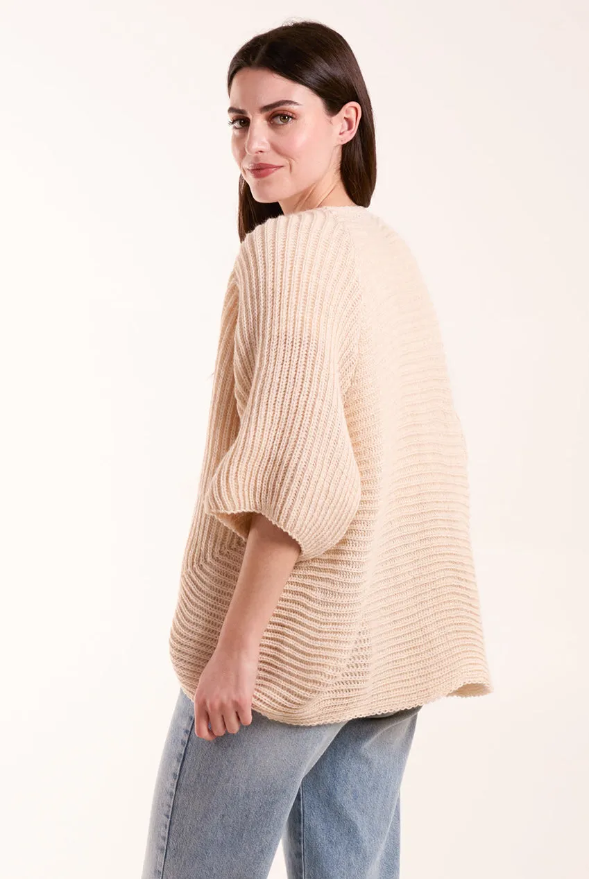 Blue Vanilla cardigan beige manica 3/4 taglia unica