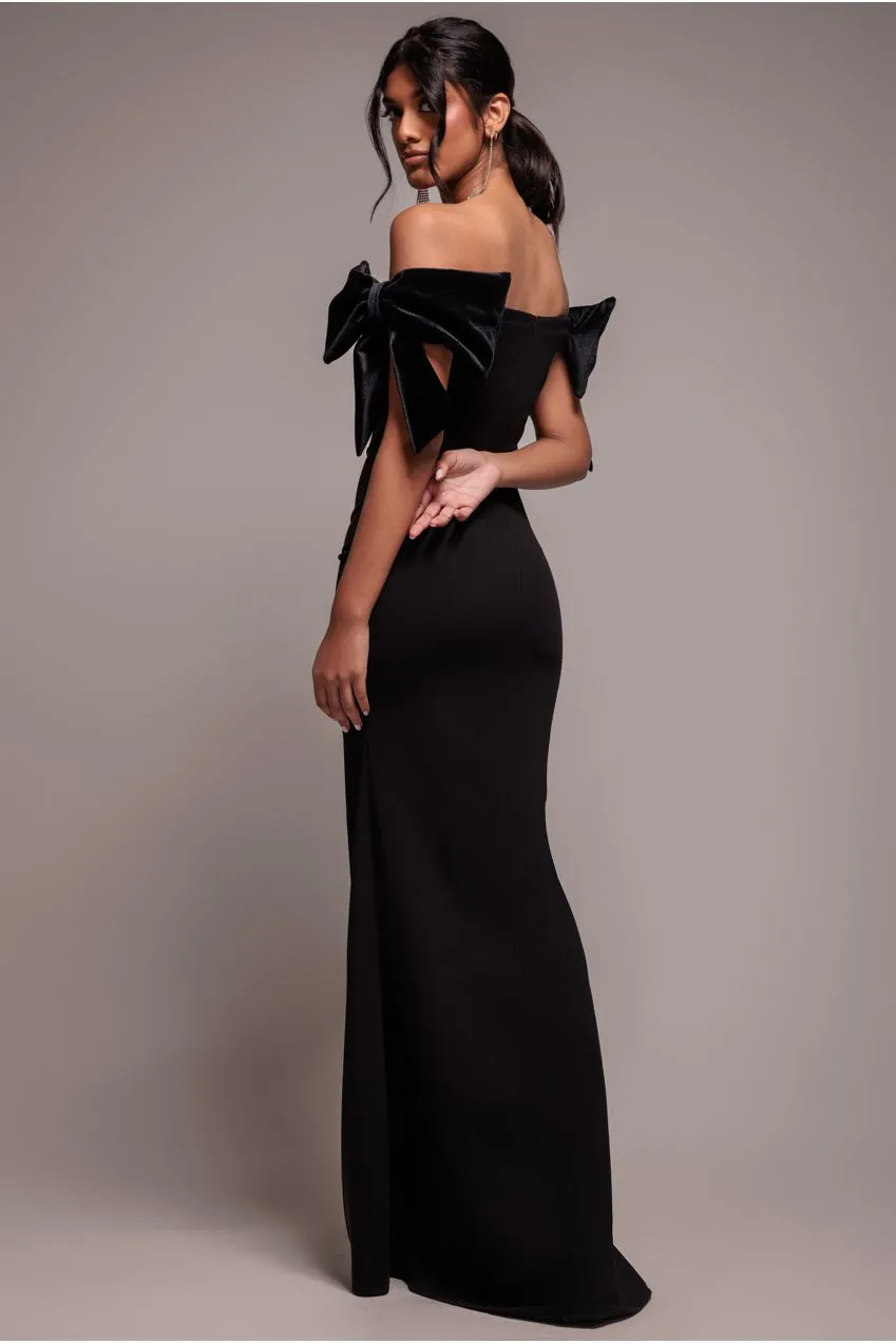 Goddiva DR4935 Scuba Maxi abito nero spalle scoperte