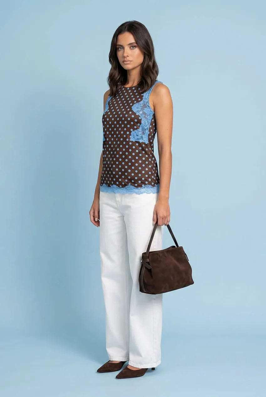 Urban Bliss Lace Spot top marrone pizzo pois