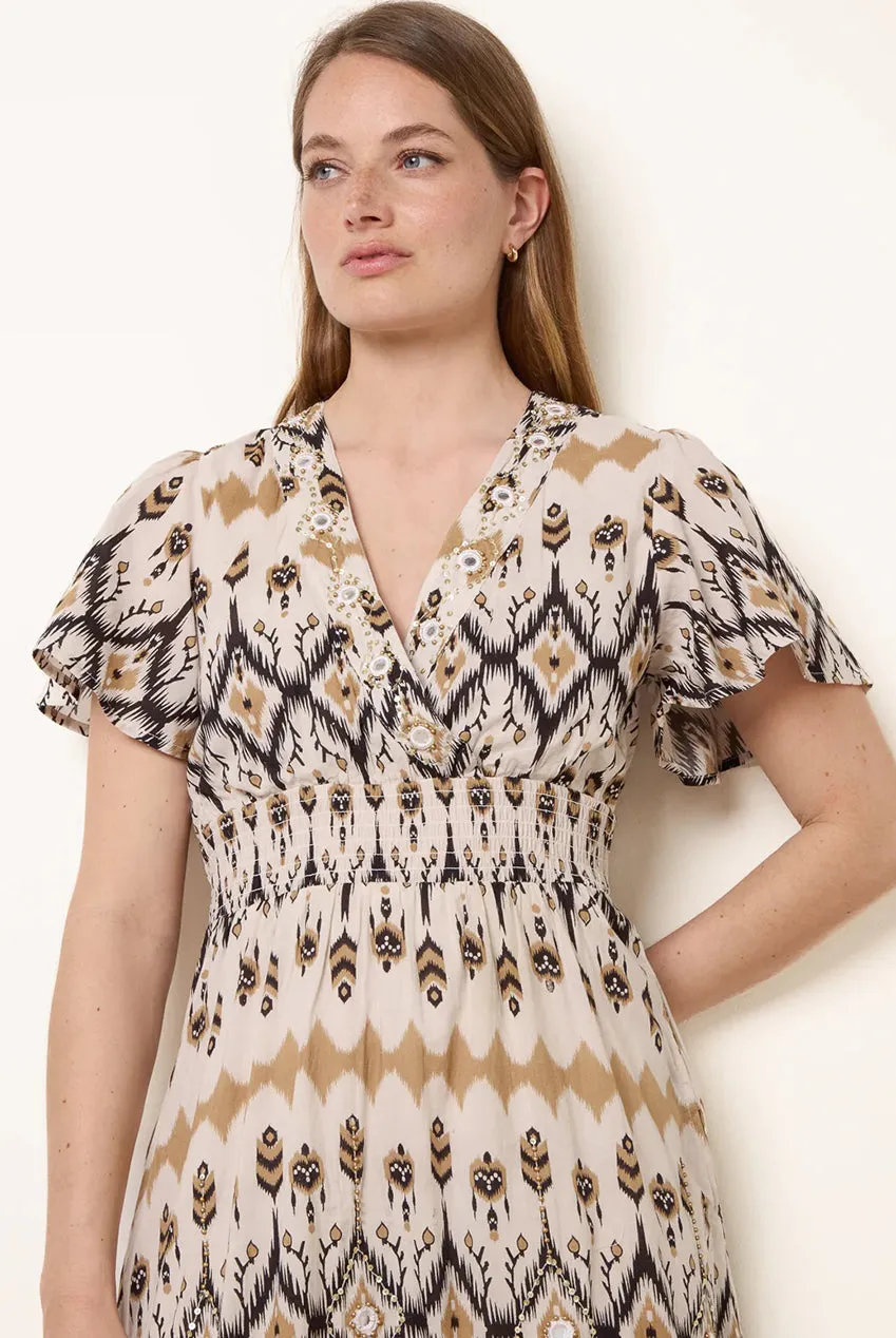 Blue Vanilla Embroidered Wrap abito midi pietra cotone