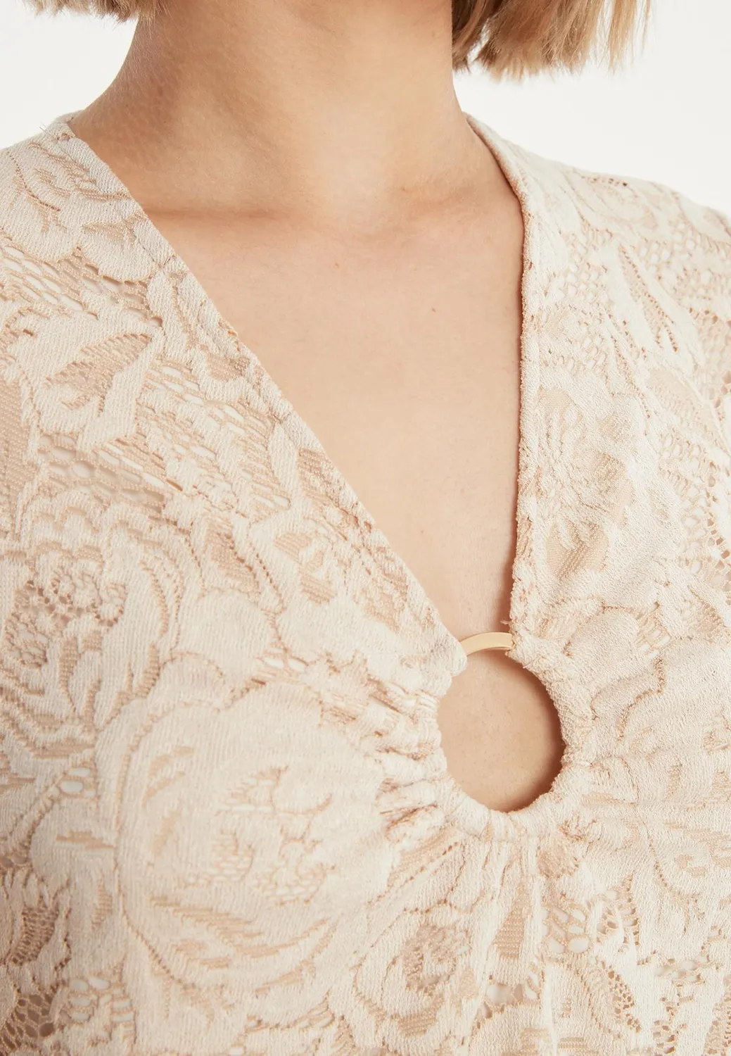 Ana Alcazar Zakora top pizzo beige scollo a V