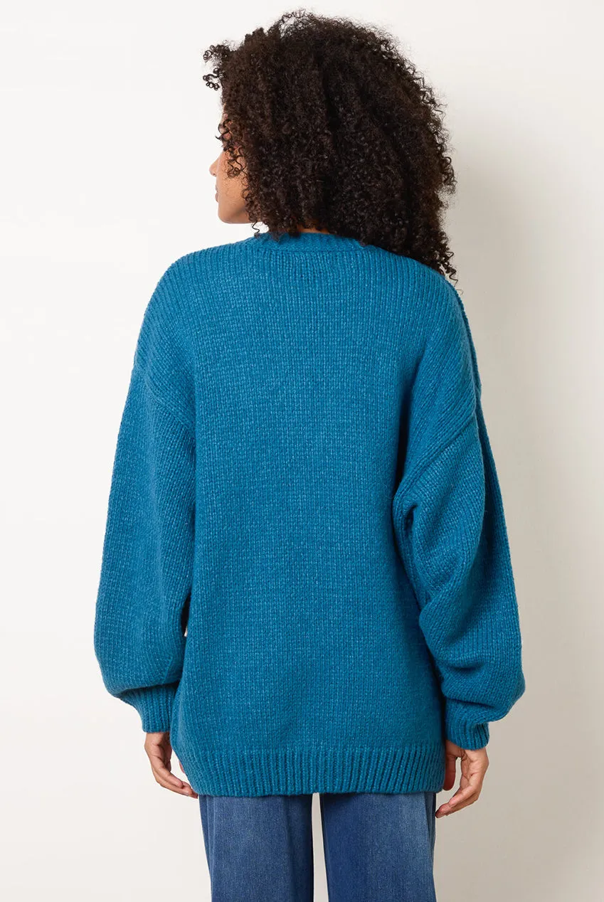 Blue Vanilla Daisy cardigan donna ricamo fiori teal S/M