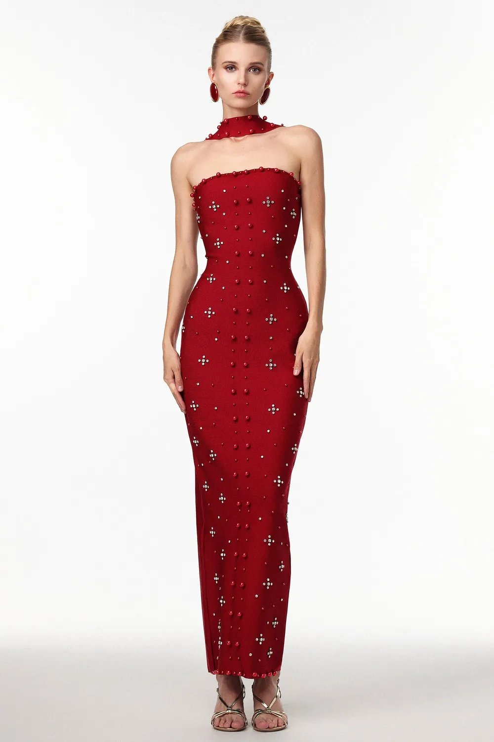 Bella Barnett Nesya abito maxi vino bandage