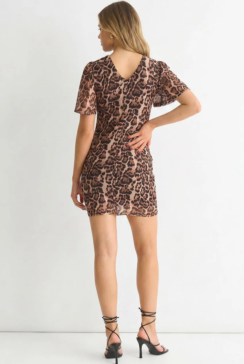 Gini London Animal abito mini marrone animalier
