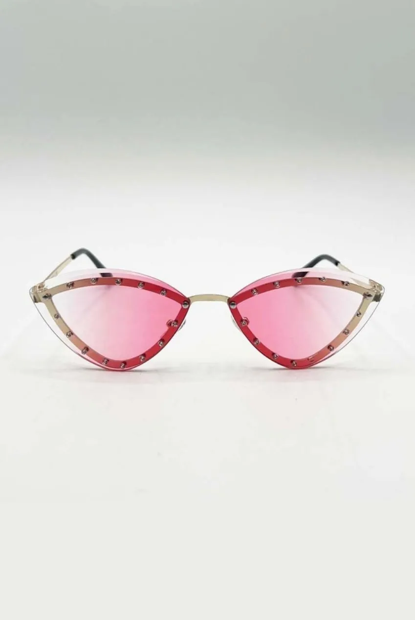 SVNX occhiali da sole cat-eye rosa strass dorati