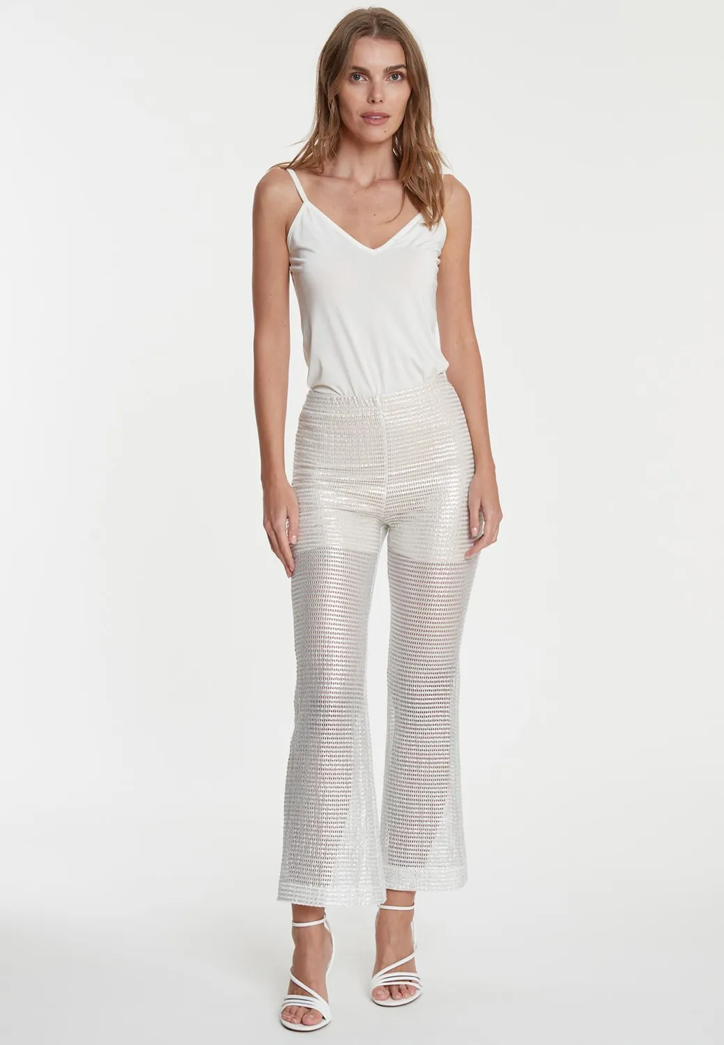Ana Alcazar Wahori pantaloni cropped bianchi rete