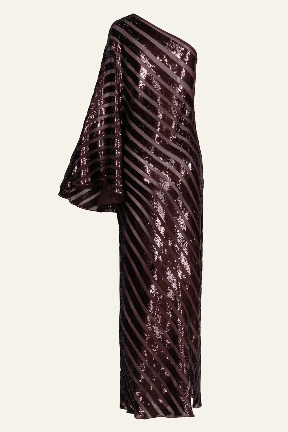Johanna Ortiz Power abito maxi marrone monospalla paillettes