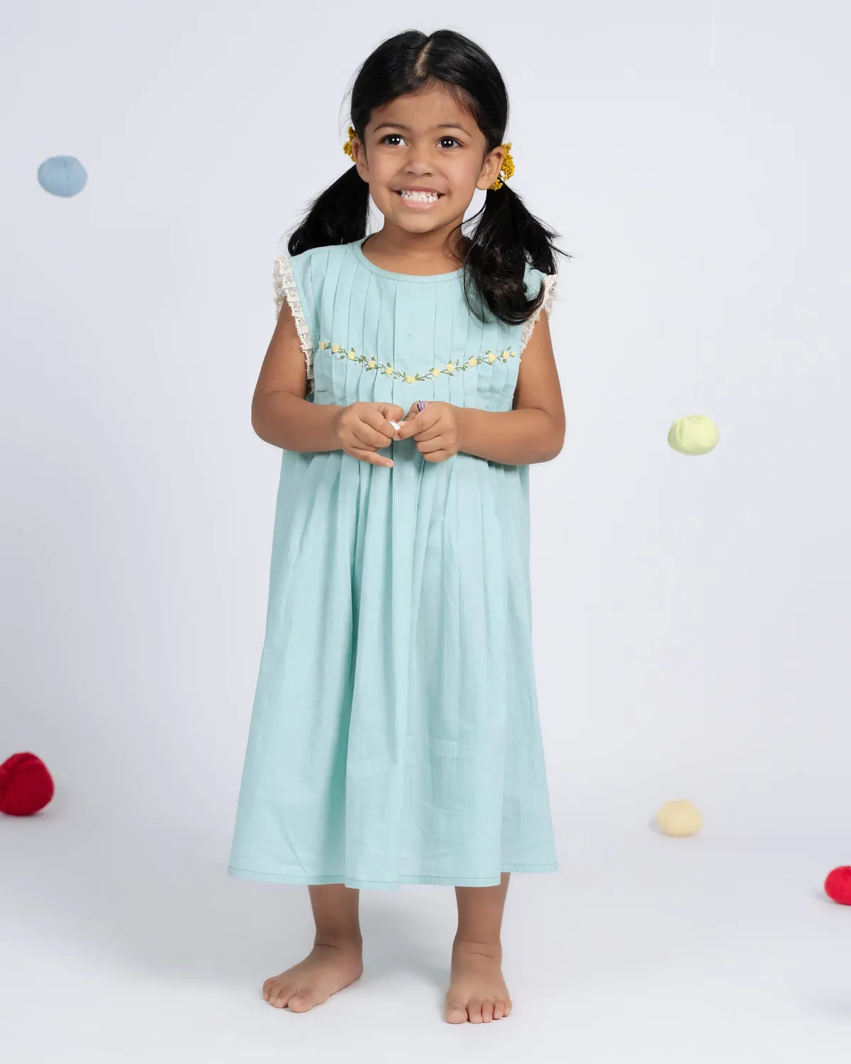 Our Dve Sunny abito bambina blu mare cotone