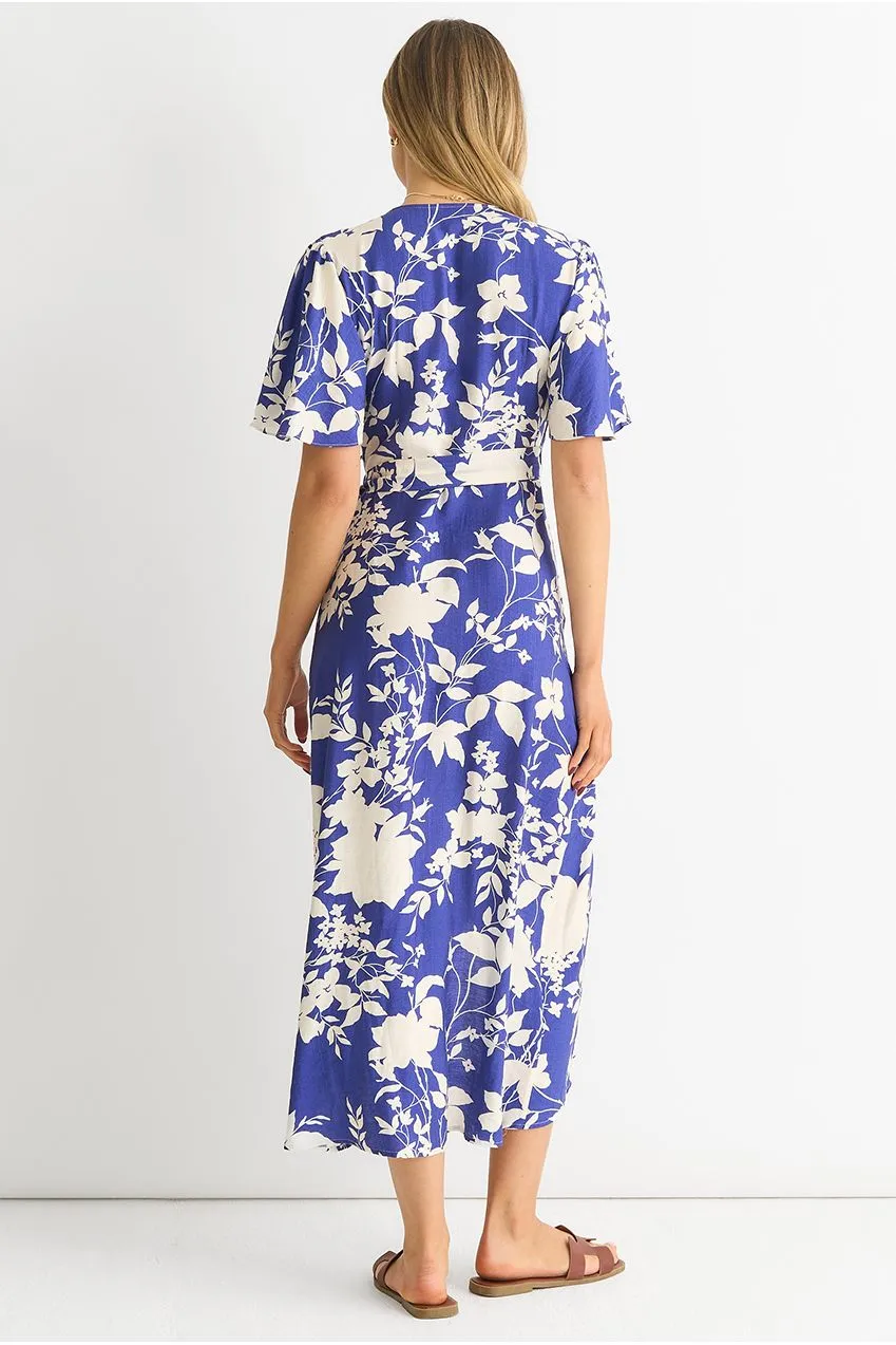 Gini London abito midi floreale blu in viscosa