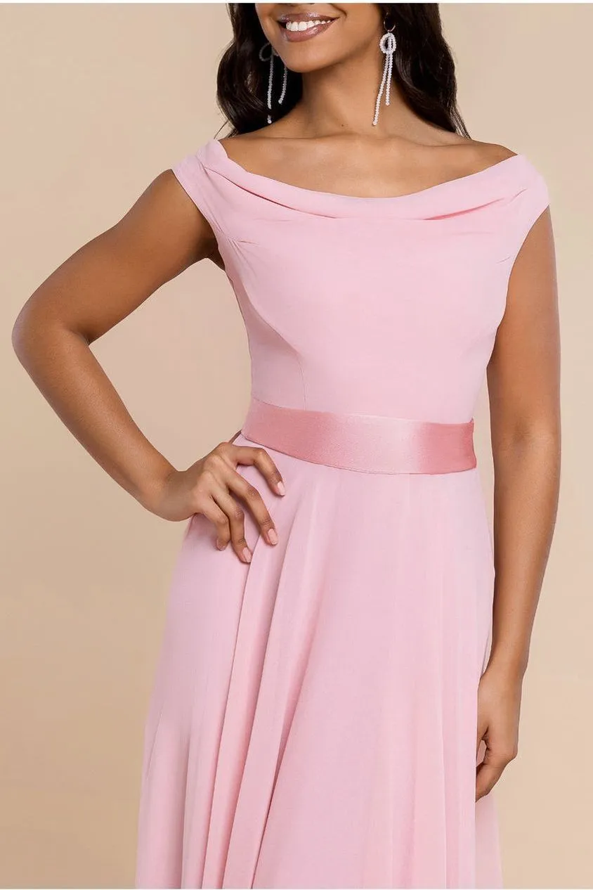 Goddiva Cowl Neck abito maxi rosa blush chiffon