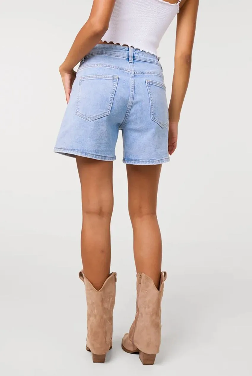 Pink Vanilla Diamante Shorts Denim Chiaro con Strass