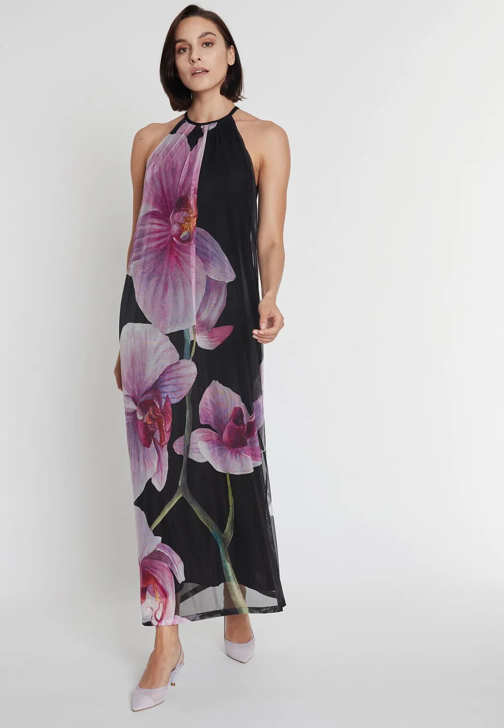 Ana Alcazar Pegala abito lungo orchidee halter