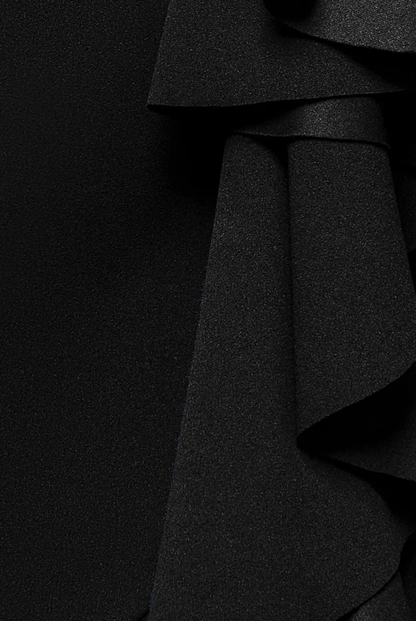 Goddiva Off Shoulder Waterfall Frill abito maxi nero scuba