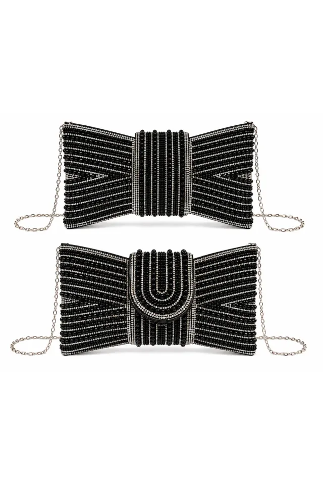Double Second pochette fiocco perle nera da sera