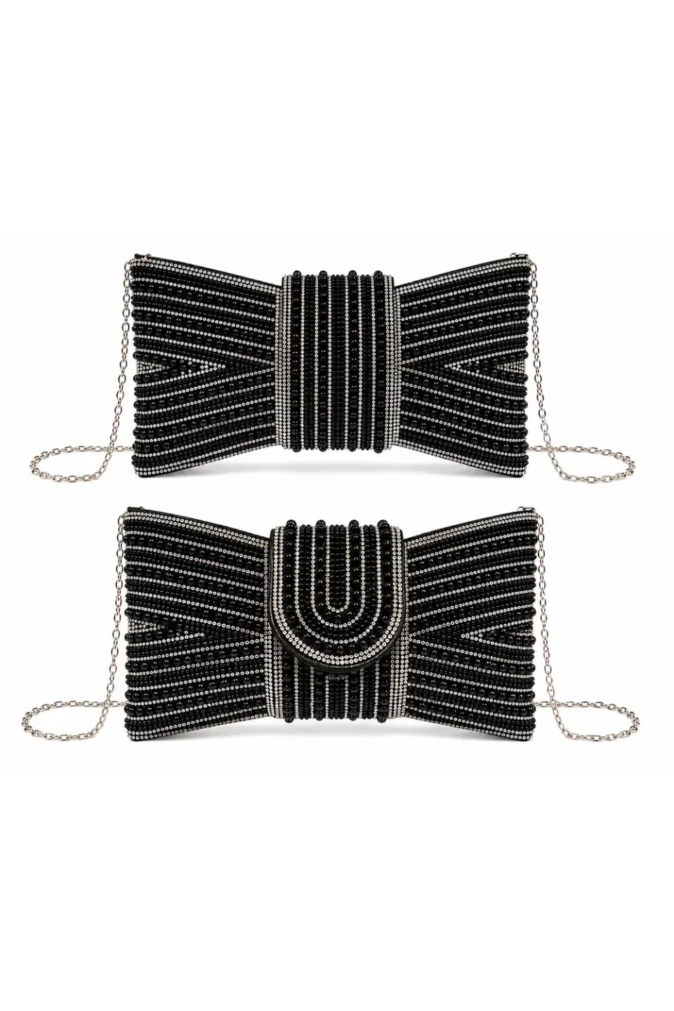 Double Second pochette fiocco perle nera da sera