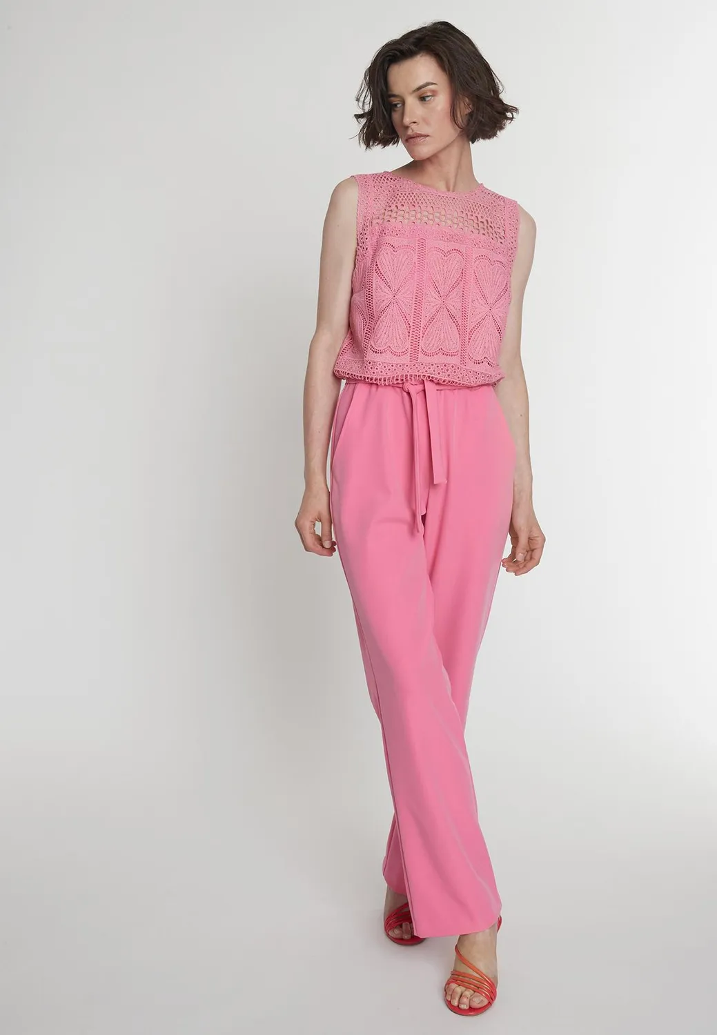 Ana Alcazar Paddy tuta lunga rosa top pizzo cuore