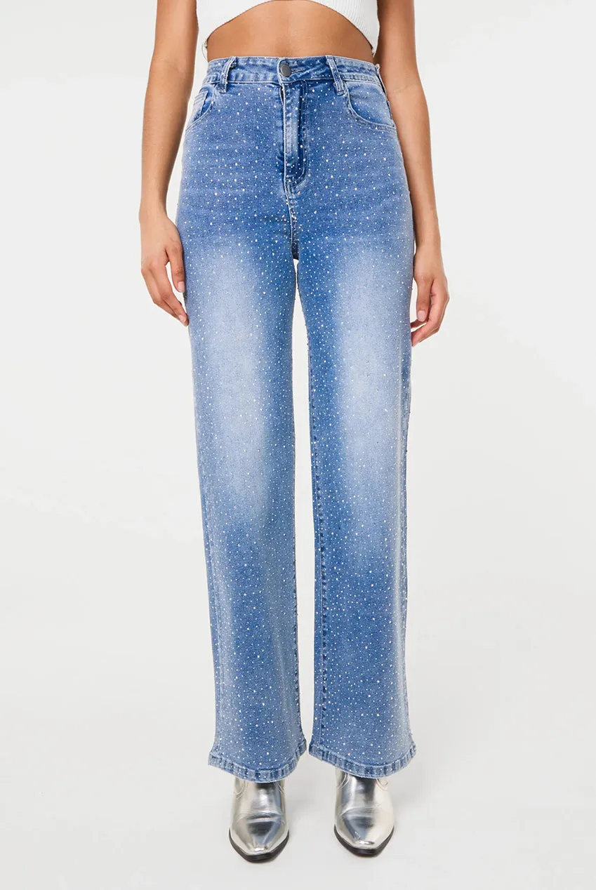 Pink Vanilla Diamante jeans donna denim chiaro strass