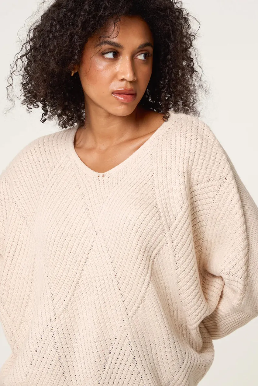 Blue Vanilla Slouchy V Neck Maglione Beige Onesize in acrilico