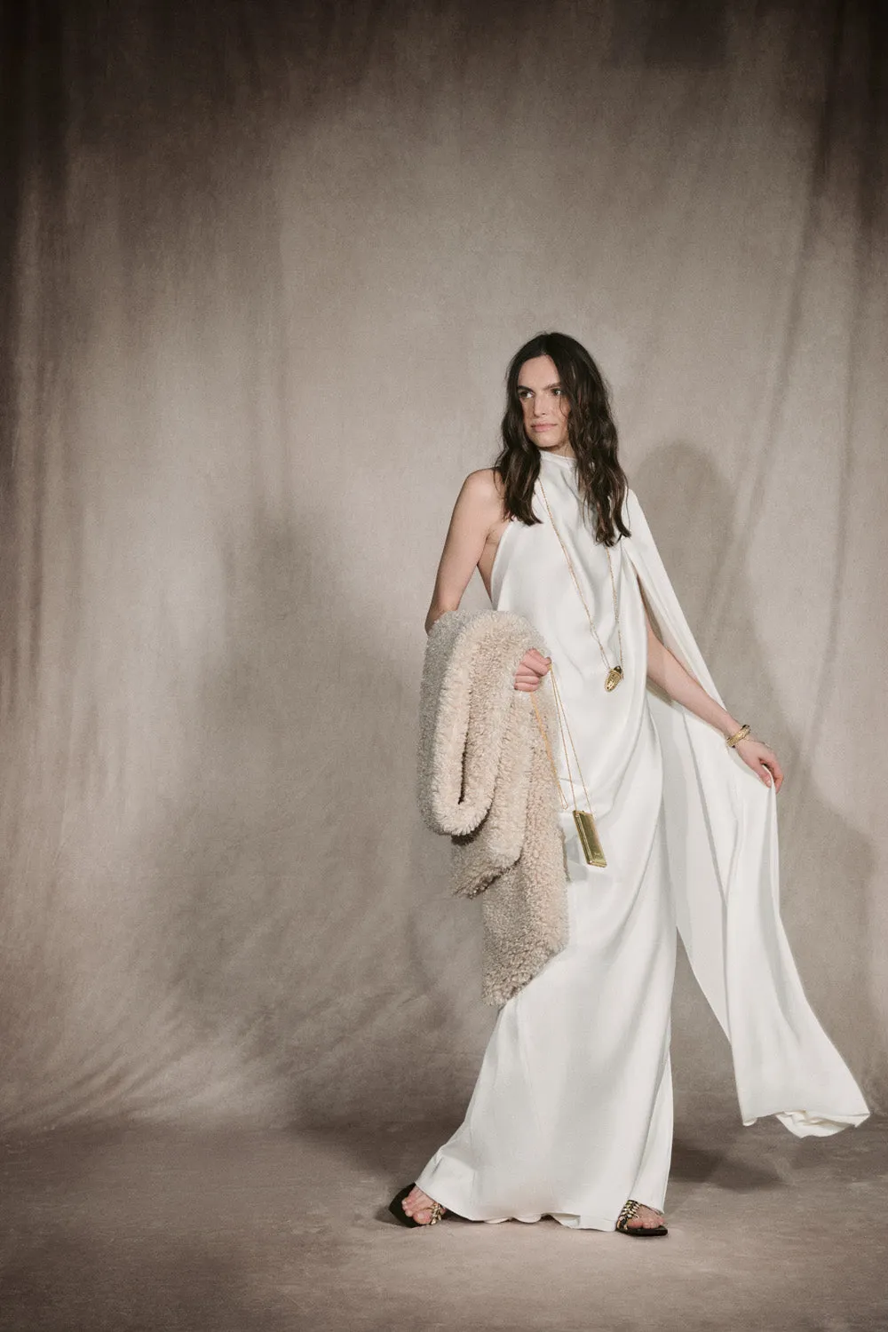 Johanna Ortiz Narrative Weaving abito maxi ecru drappeggio