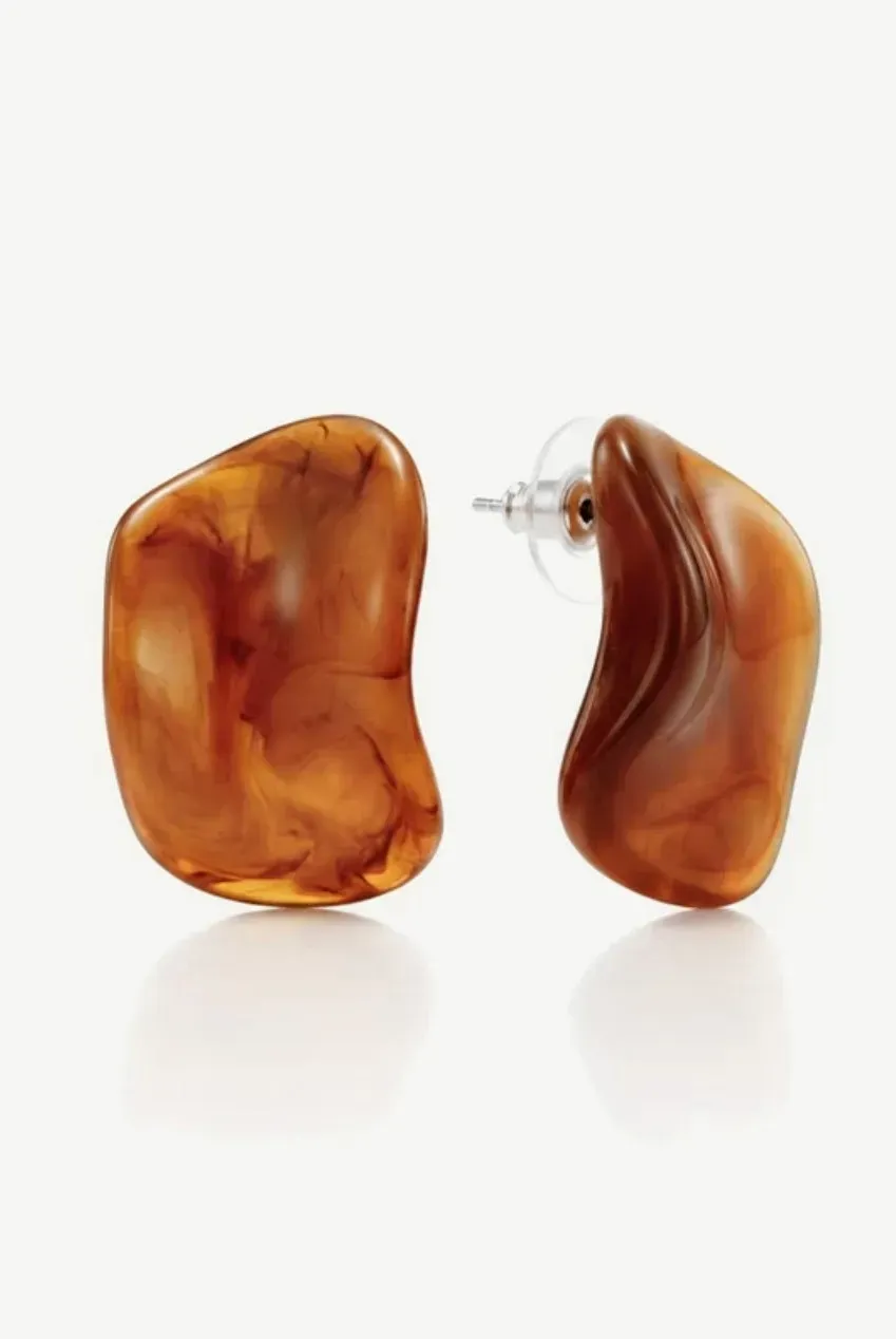 MUCHV Orecchini Borchia Resina Marrone Argento 2,8 cm