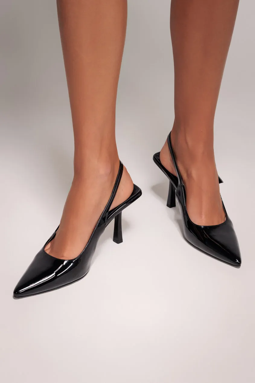 Goddiva Patent Slingback decollete nere vernice tacco