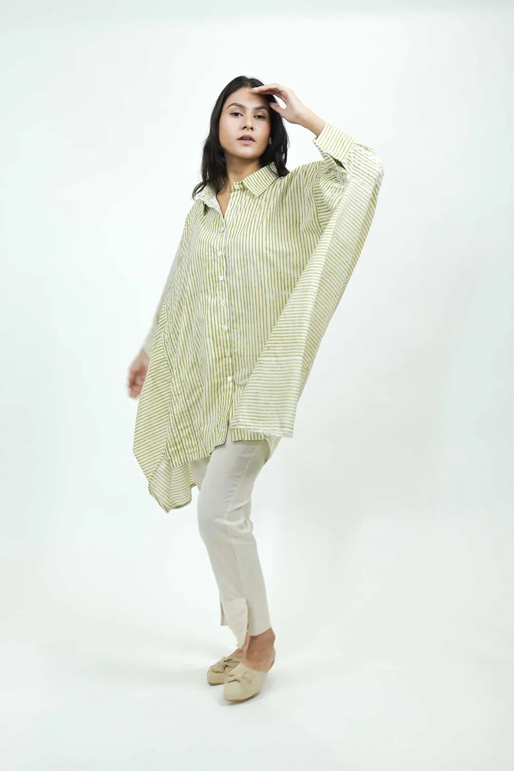 Our Dve S0018 camicia verde righe cotone