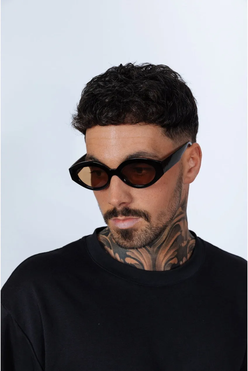 SVNX Retro occhiali sole neri piccoli ovali marroni