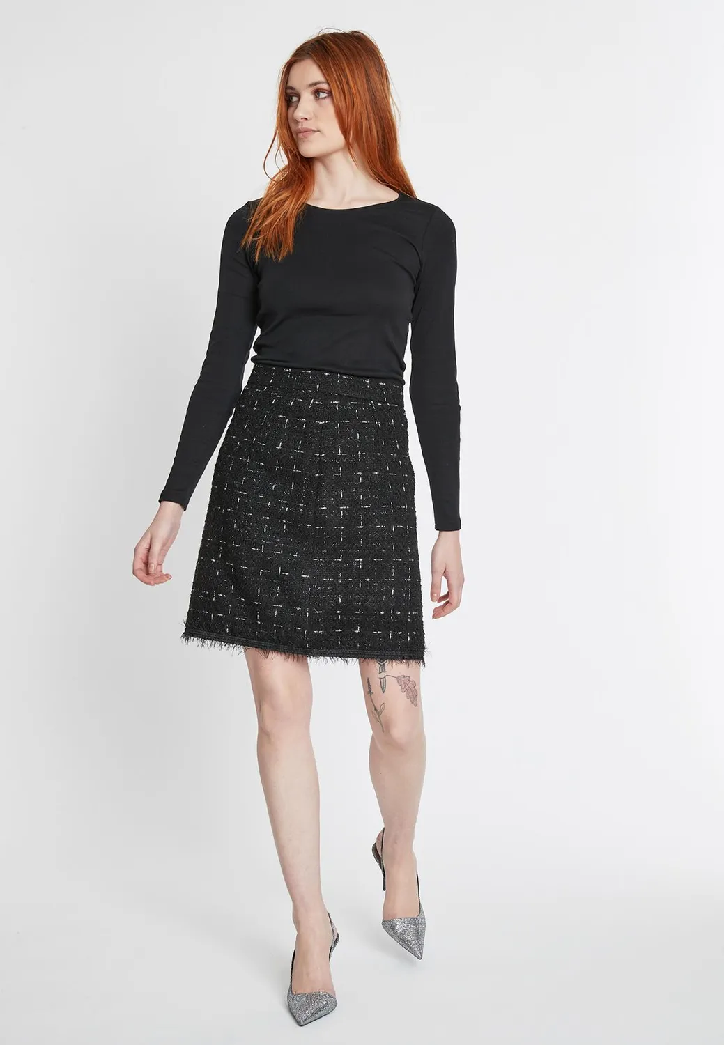 Ana Alcazar Sadeni gonna bouclé nera lurex