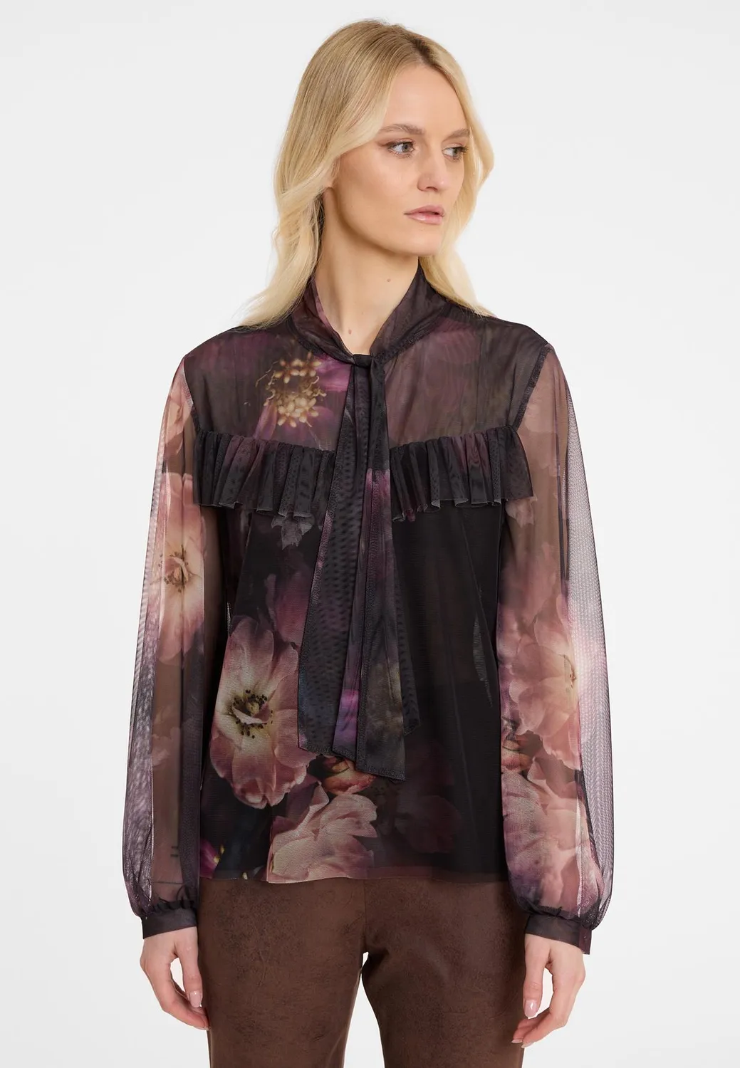 Ana Alcazar Azina camicia velata floreale nera