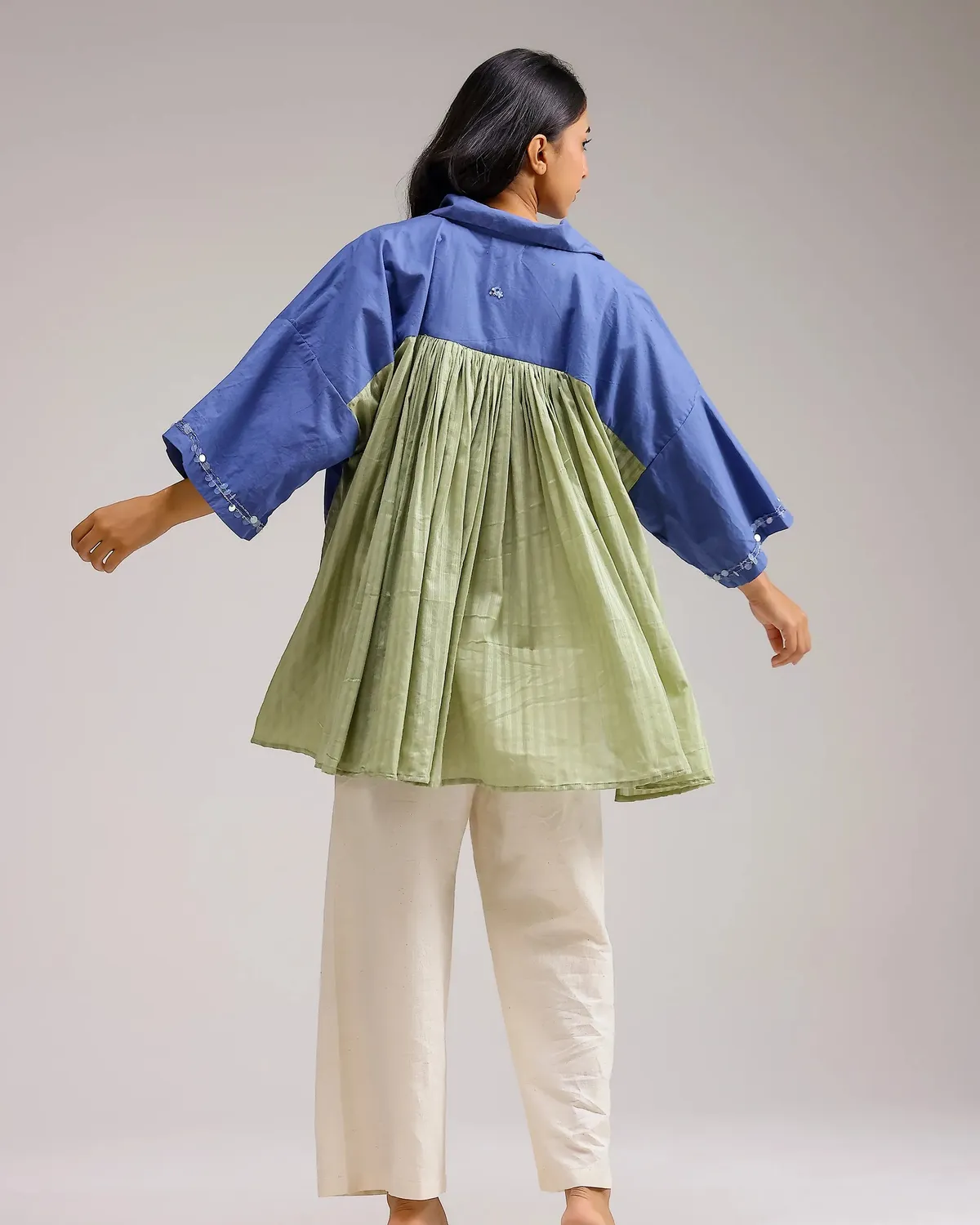 Our Dve Dune Flow camicia blu verde righe