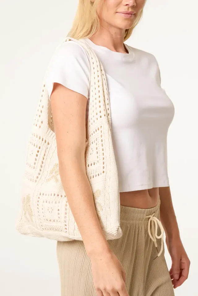 Blue Vanilla Metallic Crochet borsa beige uncinetto taglia unica