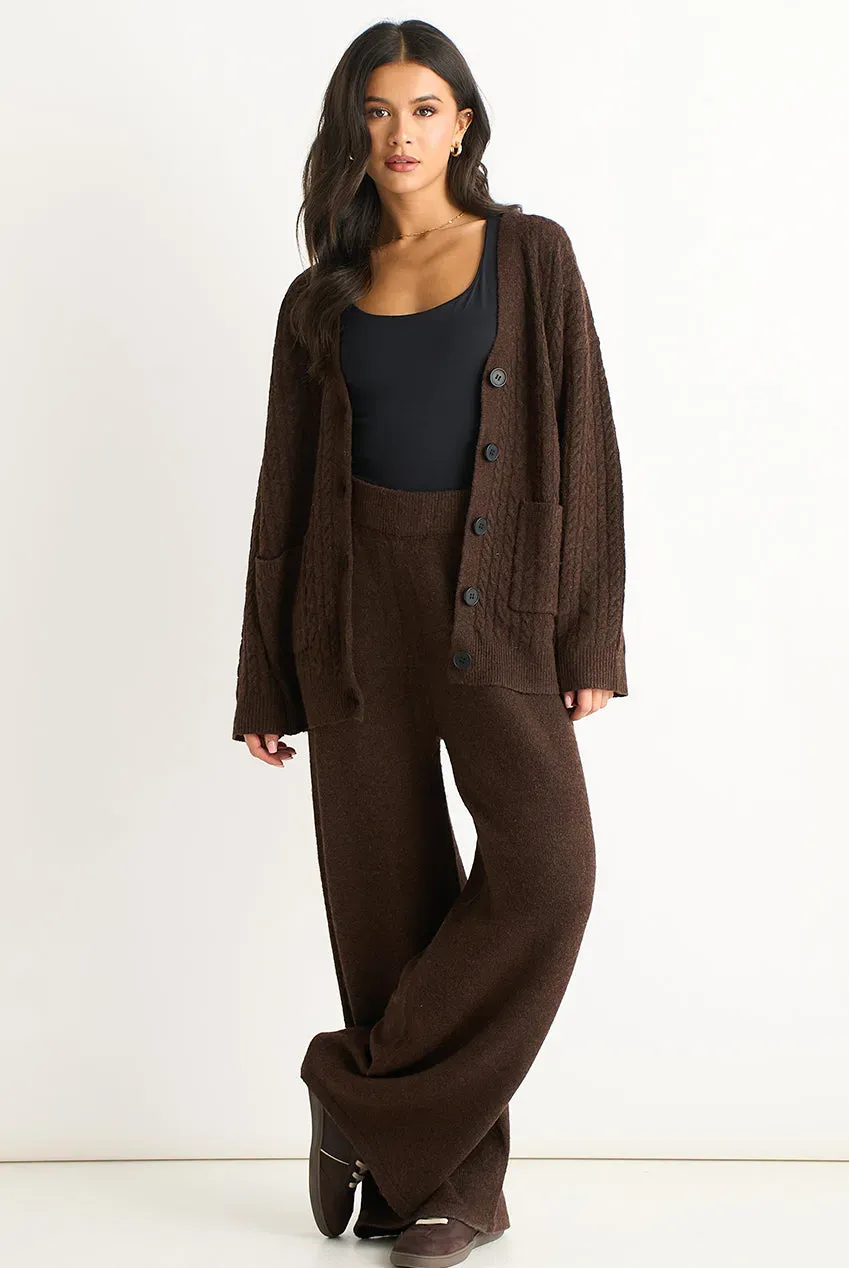 Gini London Soft Knit pantalone palazzo marrone pull-on