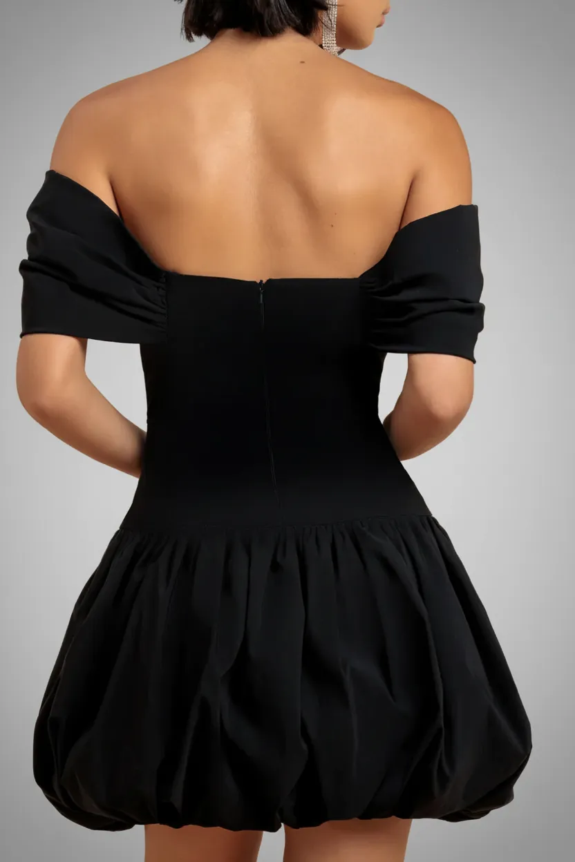 Goddiva Bardot Babydoll Corset abito mini nero scollo bardot