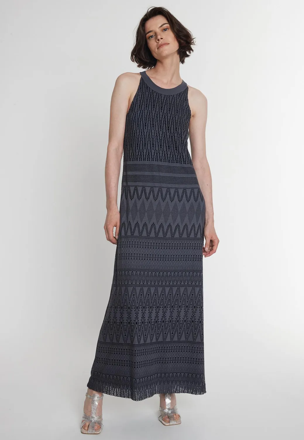 Ana Alcazar Pisa abito maxi antracite pizzo