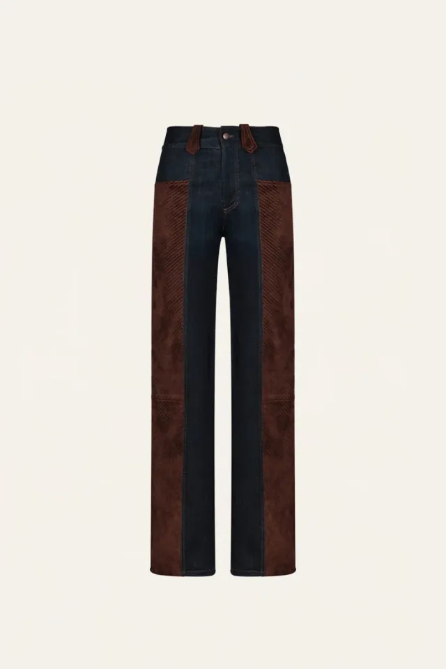 Johanna Ortiz Frontier Femme pantaloni denim pelle vita alta