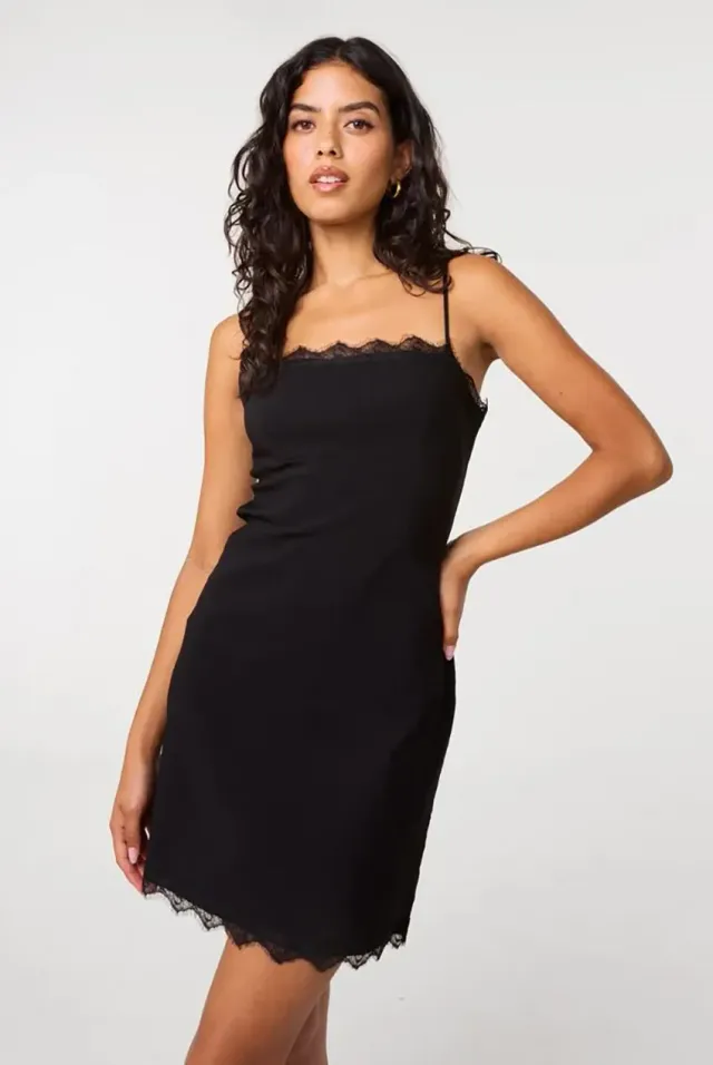 Pink Vanilla Lace Trim abito mini nero pizzo