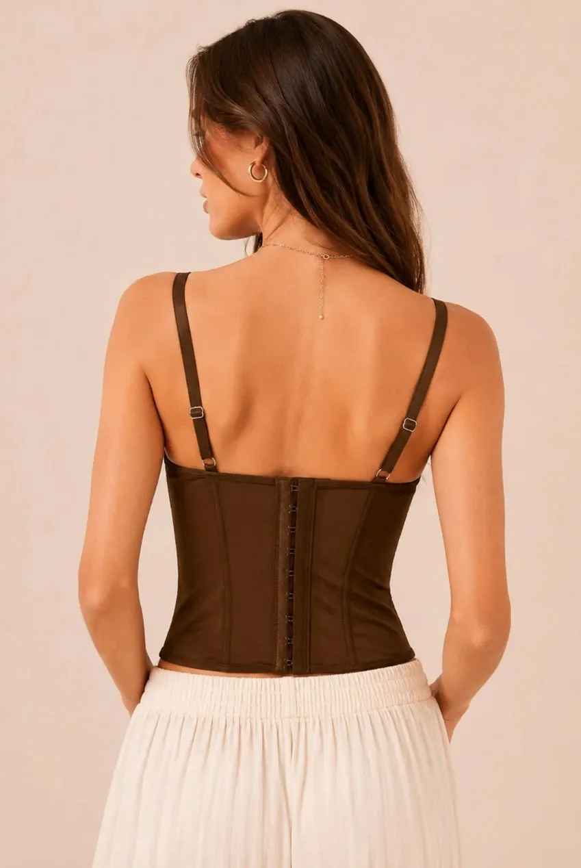 Avinci Lace Corset Top Pizzo Cioccolato Scollo Cuore