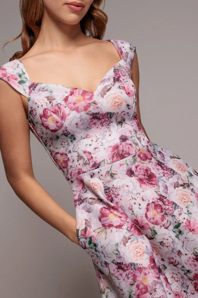 Goddiva Sweetheart abito midi rosa fiori tasche