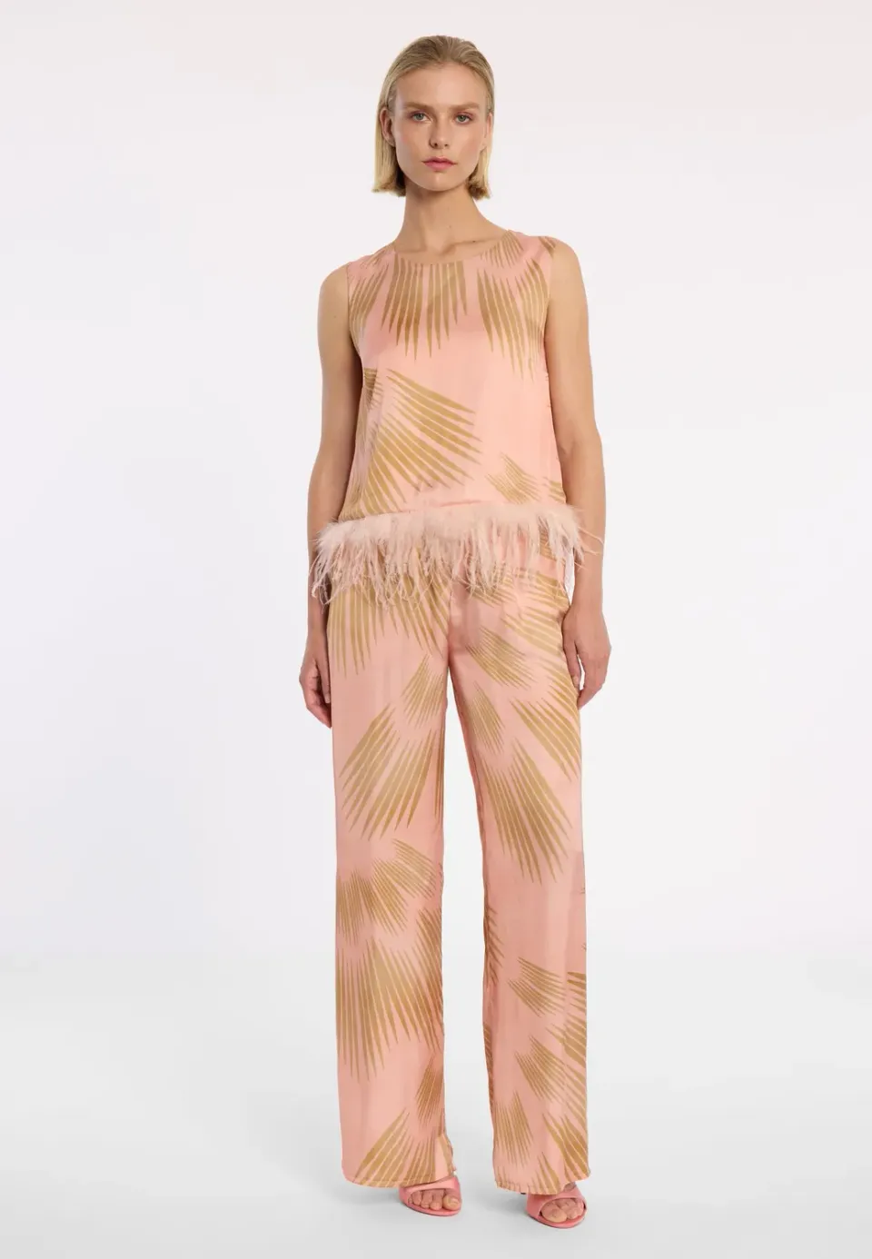 Ana Alcazar Droli top satin piume rosa