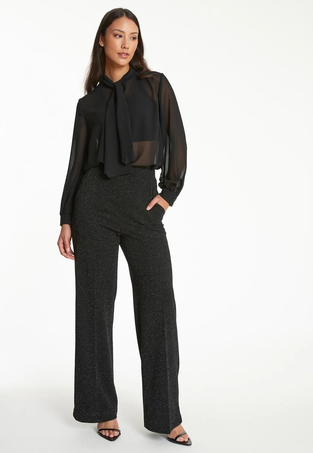 Ana Alcazar Taryla pantaloni neri lurex gamba larga