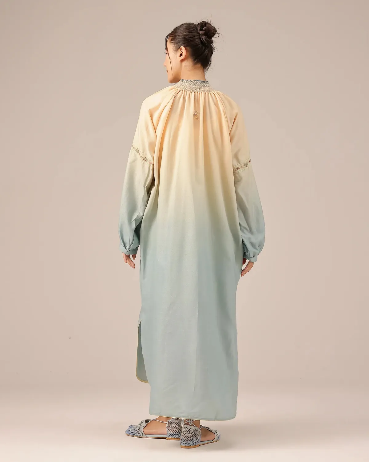 Our Dve Sorbet Abito lino avorio grigio smock